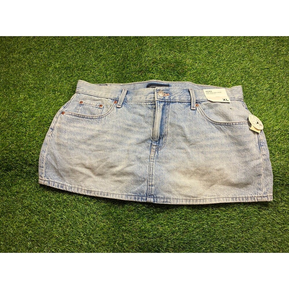 AERO Low Rise Denim Mini Skirt Skort XL NWT Y2K Beach Embroidered Pocket